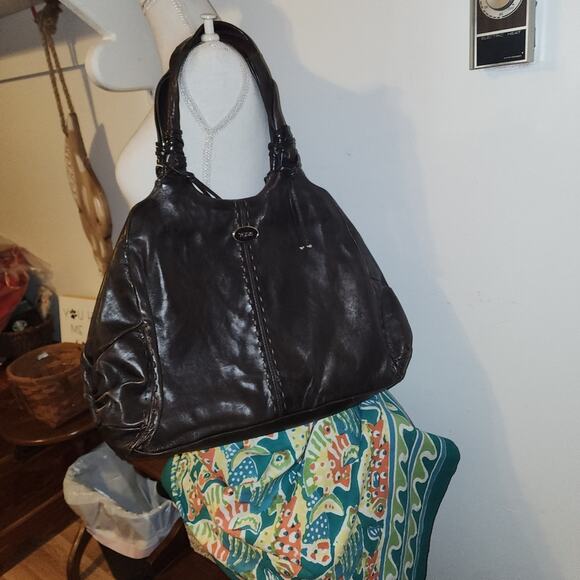 TOD'S EUC XL LEATHER MEDIA FRAMED TOTE SATCHEL BAG - Picture 1 of 5